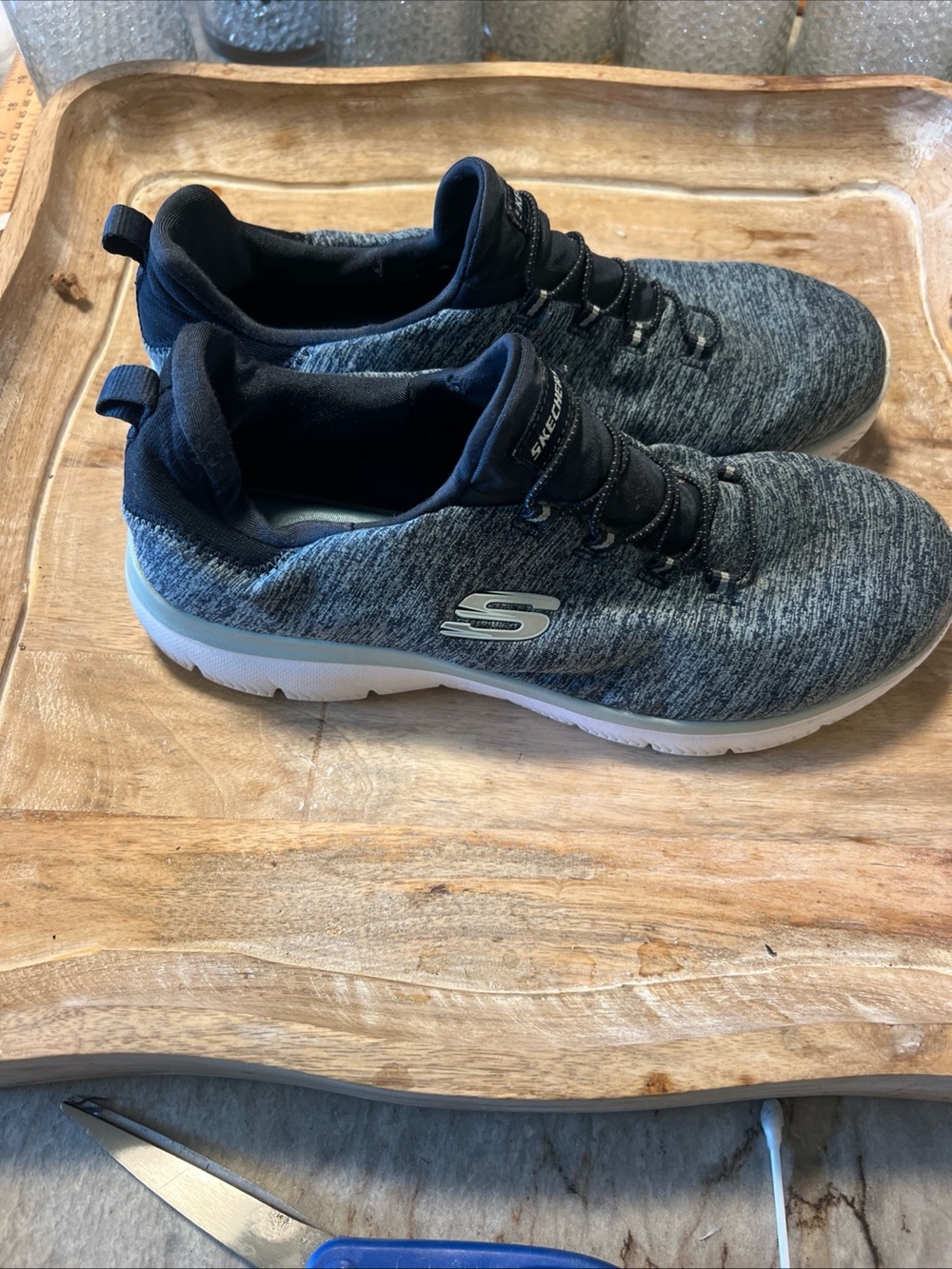Skechers Gray and Navy Knit Slip-On Sneakers